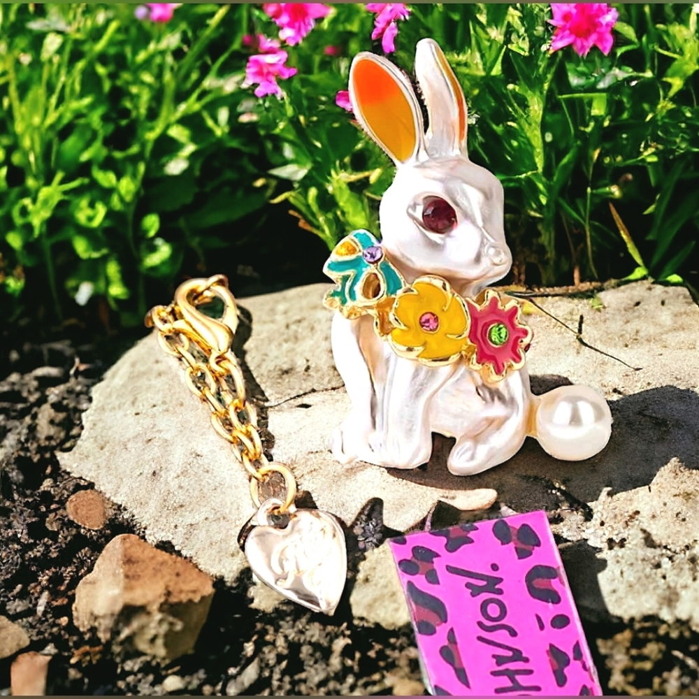 Gold-plated multicolor Crystal flower bunny brooch/necklace BOGO